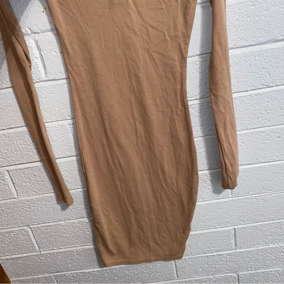 ULTIMATE Y2K 🤩Bodycon Asymmetrical Ribbed Snaps Tight Fitted Nude Stretch Dress - Picture 4 of 9